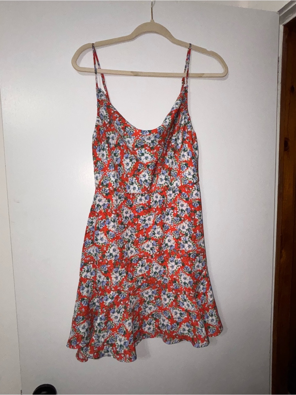 Trixxi Orange Red Floral Slip Mini Dress with Spaghetti Straps